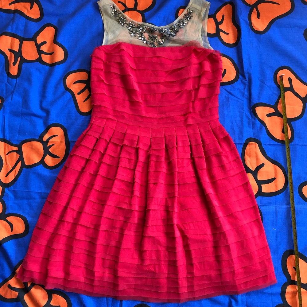Rene Derhy Watermelon Pink Layer Cake Dress Size Medium